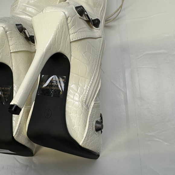 Fashion Nova Knee High Boots Croc Embossed White Stiletto Size 6 - Picture 5 of 13